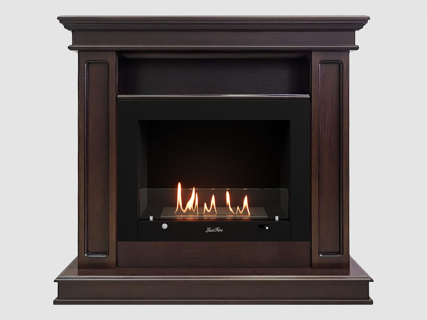 Каминный портал МДФ "Раймонд 1250" с биокамином Lux Fire "Фаер Бокс 3 - 33" (темный орех) по цене 110 600 руб.