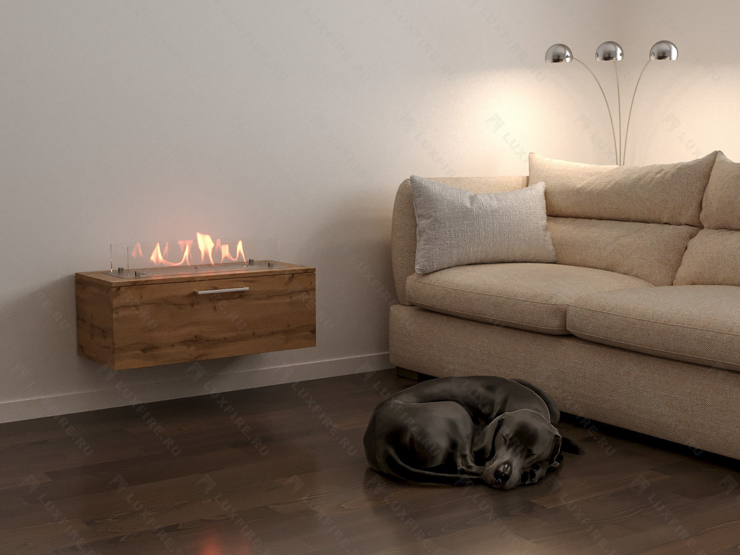 Тумба универсальная Lux Fire "Варвара" 800, дуб вотан, с биокамином 450 XS по цене 52 800 руб.